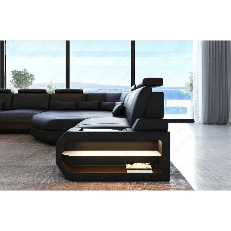 XXL Wohnlandschaft Asti - Ledermix - schwarz – Bild 4