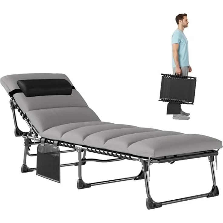 Outsunny Gartenliege mit 5-fach Verstellbar Rückenlehne, gepolsterter Matratze, Kopfstütze, Liegestuhl, 1 St, Sonnenliege, für Garten Terrasse Pool – Bild 1