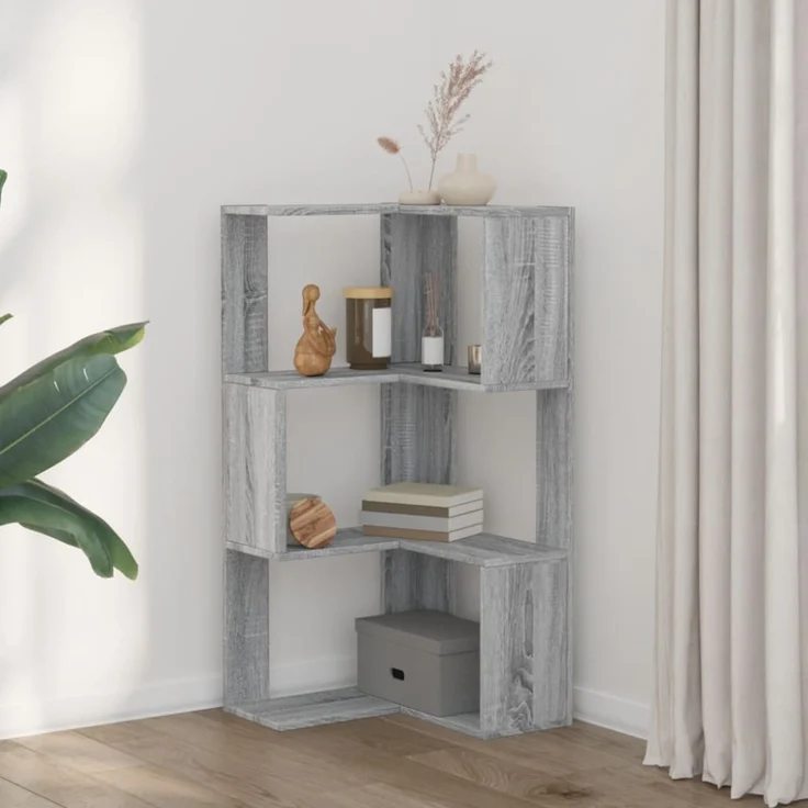vidaXL Eck-Bücherregal 3 Böden Grau Sonoma 50x50x102 cm Holzwerkstoff 852596 – Bild 10