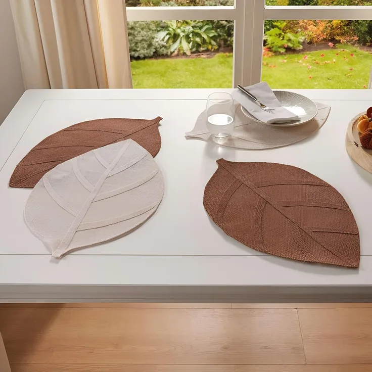 4x Platzmatte "Blatt" aus Jute, beige + braun, 30x45 cm, Platzset, Tischset
