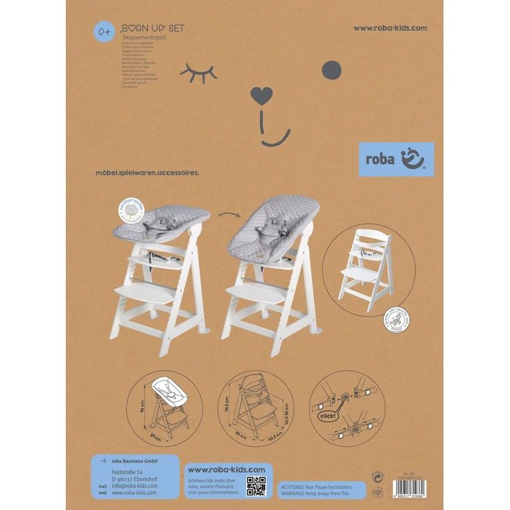 roba Treppenhochstuhl 'Born Up' - Set 2 in 1 - 'roba Style' grau - mit Liegefunktion - ab Geburt – Bild 18