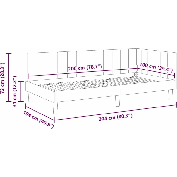 vidaXL Eckbettgestell mit Kopfteil Hellgrau 100 cm x 200 cm Samt 42016358 – Bild 10