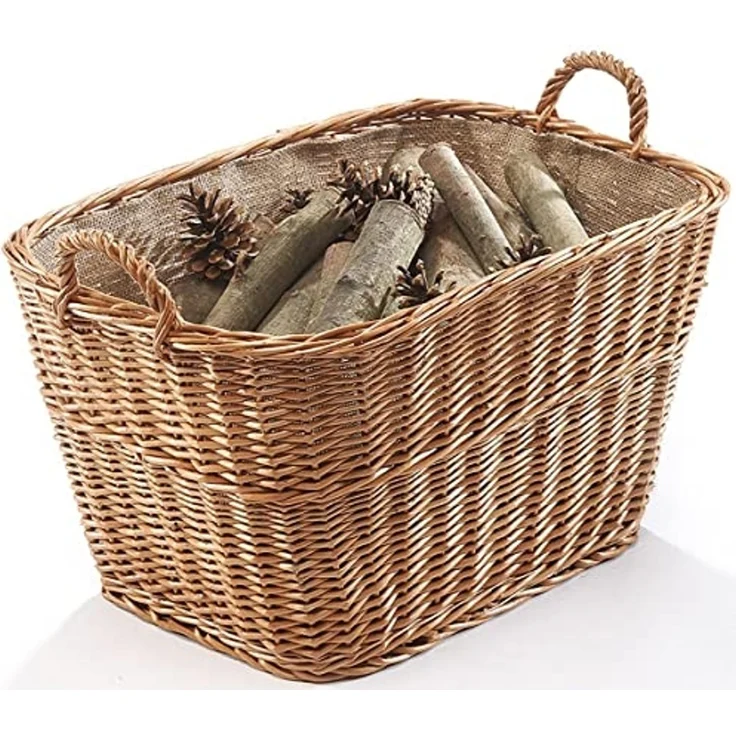 Kobolo Kaminholzkorb Holzkorb eckig gekochte Weide mit Leinenstoff ausgeschlagen – Bild 1