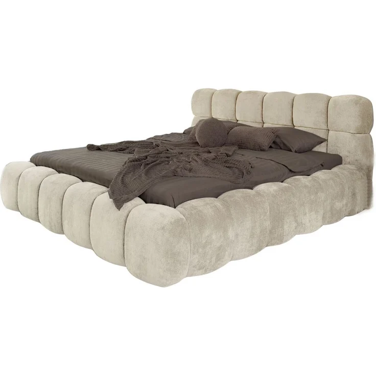 Compleo Polsterbett Cloud Bett, Bett mit gepolstertem Kopfteil ELVA (Chenille-Stoff), Schlafzimmer Bett modern, Doppelbett gepolstert, Wolkenbett – Bild 2