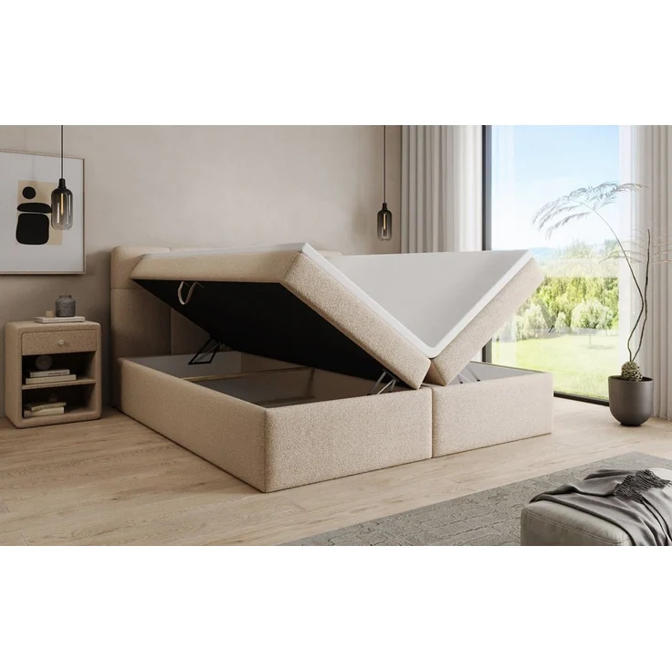 Luxusbetten24 Boxspringbett Cozy II in Teddy Bouclé, mit Stauraum, inklusive Topper – Bild 4