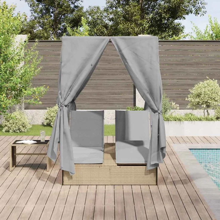 vidaXL Doppelte Sonnenliege Grau Poly-Rattan 3376130 – Bild 3