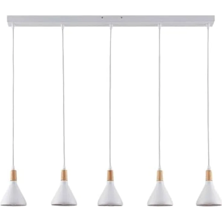 Lindby Pendelleuchte 'Arina', 5-flammig aus Metall und Holz, weiß, E14 max. 8W, 100 x 12 cm, Scandi Design für Wohnzimmer und Esszimmer