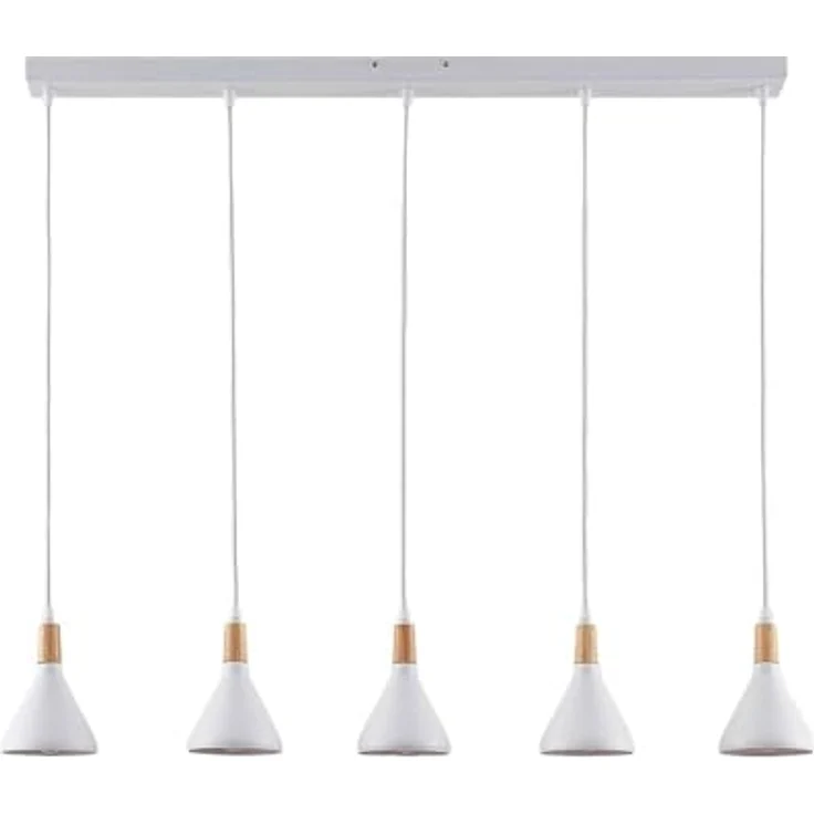 Lindby Pendelleuchte 'Arina', 5-flammig aus Metall und Holz, weiß, E14 max. 8W, 100 x 12 cm, Scandi Design für Wohnzimmer und Esszimmer – Bild 1