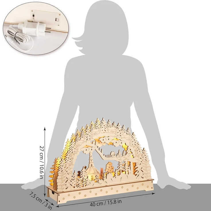 BRUBAKER LED Schwibbogen 3D Lichterbogen - Sternsinger - LED-Beleuchtung mit Batterie und Kabel (1-tlg), Holz Natur - 27 x 40 x 7,5 cm - Handbemalte Figuren – Bild 6