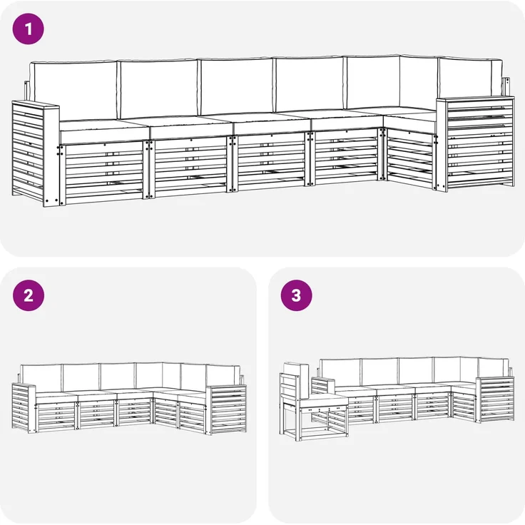 vidaXL Outdoor-Sofagarnitur 6 stk. 6-Sitzer Weiß und Hellgrau 3391921 – Bild 7