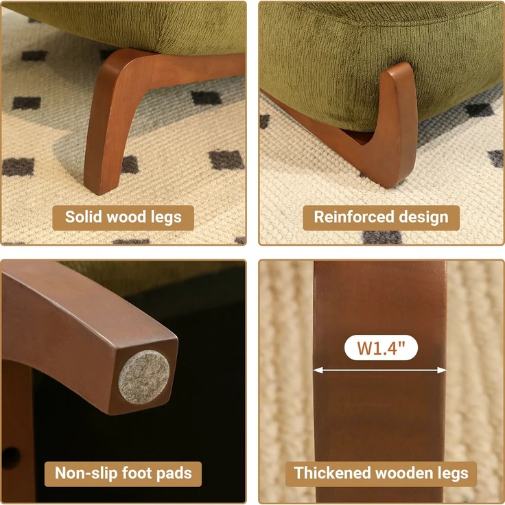 LVHOM Sessel Velvet Glamour mit Holzgestell, Loungesessel mit Kissen, Polstersessel für Wohnzimmer & Schlafzimmer, Skandi-Design, Grün – Bild 3