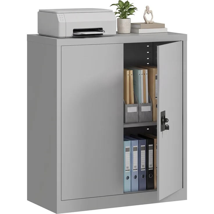 MELAYR, Aktenschrank Stahlschrank Mehrzweckschrank mit verstellbarem Regal und Schloss für, 80 x 40 x 92.5 cm, Grau