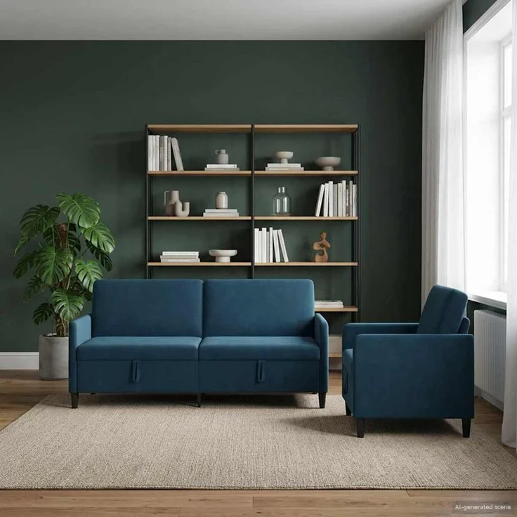 vidaXL Sofa Set mit Stauraum 2 stk. Blau Polyester 3429255 – Bild 1