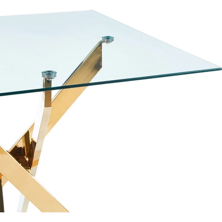 Esstisch 80x80x75 cm mit Glasplatte und goldfarbenem Metallgestell, modern und pflegeleicht – Bild 5