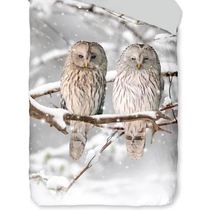 ESPiCO Bettwäsche Trendy Bedding Schneeeulen Grau Flanell 135 x 200 + 80 x 80 cm – Bild 4