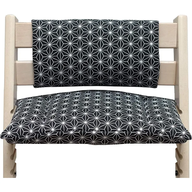 Blausberg Baby - BESCHICHTET - Kissen Set Junior *DIVERSE Farben * für Hochstuhl Stokke Tripp Trapp (ohne Schlitz im Sitzkissen) - Sitzverkleinerer Happy Star Schwarz