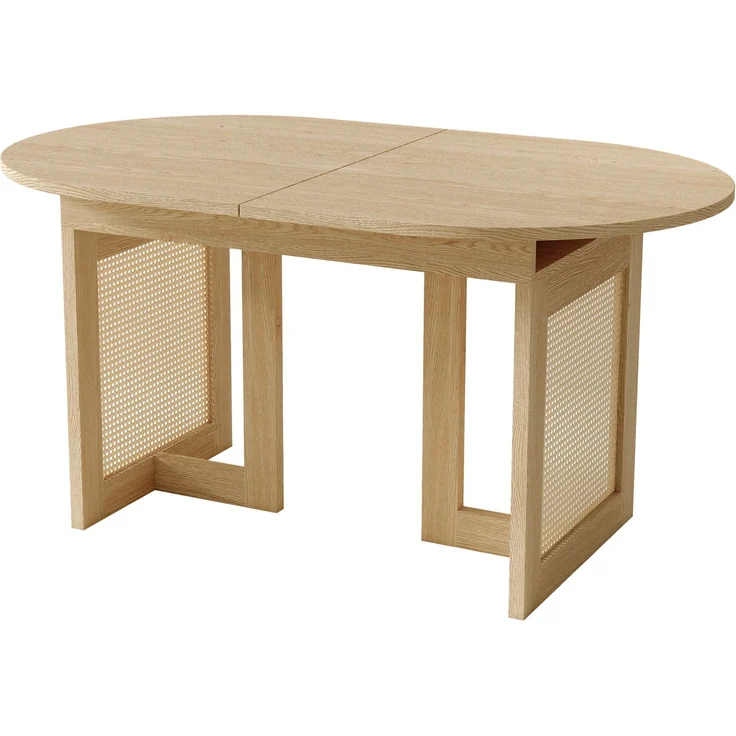 Ausziehbarer Esstisch 150/200 * 90 cm, geeignet für 6–8 Personen,Esstisch mit abgerundeten Ecken, verdickte Tischplatte, ausziehbarer Esstisch im einfachen Stil, Tischbeine aus Rattan, Eichenfarbe – Bild 10
