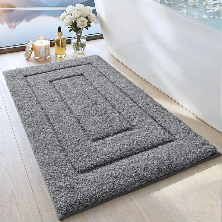 DEXI Badteppich rutschfeste,weicher Badezimmerteppich Wasserabsorbierend Badematte maschinenwaschbar Badvorleger für Dusche,Badewanne und Toilette - Grau,60x90 cm – Bild 1