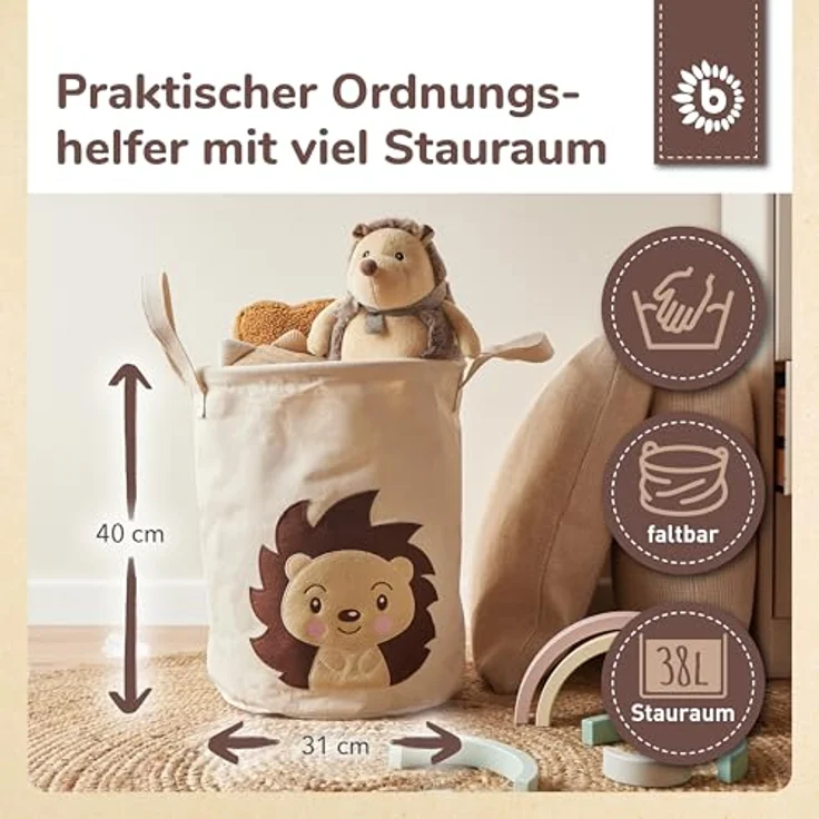 BIECO Wäschetasche Wäschekorb Baby Igel Aufbewahrungskorb Kinder Wasserabweisend – Bild 4