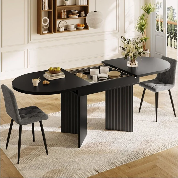 Odikalo Esstisch Küchentisch Wohnzimmertisch, Ausziehbar (120-160×80cm), Tisch, Küchentisch, Ausziehtisch, mit Hilfe innenliegender Einlegeplatten auf 120-160cm ausziehbar, für Küche und Wohnzimmer) – Bild 2