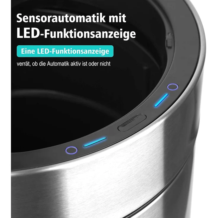 Ribelli 30L Mülleimer mit Sensor - Abfalleimer aus Edelstahl - automatisches Öffnen und Schließen - Inneneimer für Müllbeutel - abnehmbarer Deckel - mit LED-Funktionsanzeige, Matt grau – Bild 3