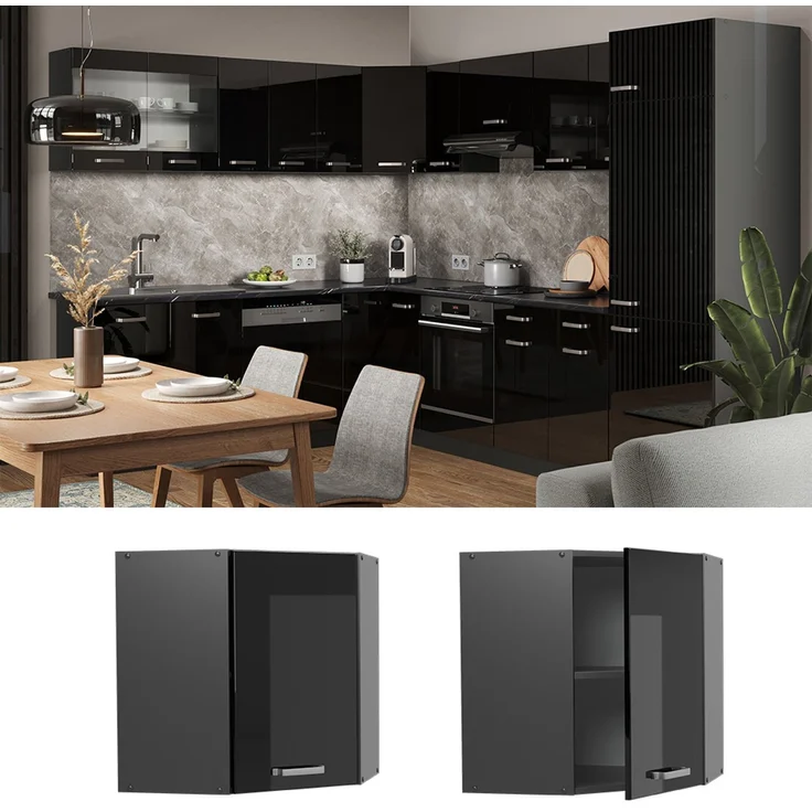 Eckhängeschrank R-Line Schwarz Hochglanz 57 cm Vicco – Bild 2