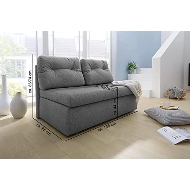 Schlafsofa 136 cm praktische Couch mit Funktion Bettkasten Gästebett in Grau – Bild 3