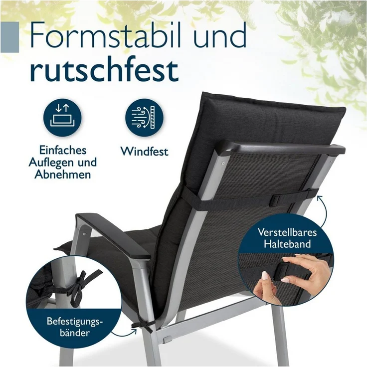 Beautissu Sitzauflage Premium Niedriglehner Auflage Sun-NL, 100x50cm, Anthrazit, 8cm Dicke Gartenstuhlauflage mit Befestigung UV-Lichtechtheit 5 – Bild 4