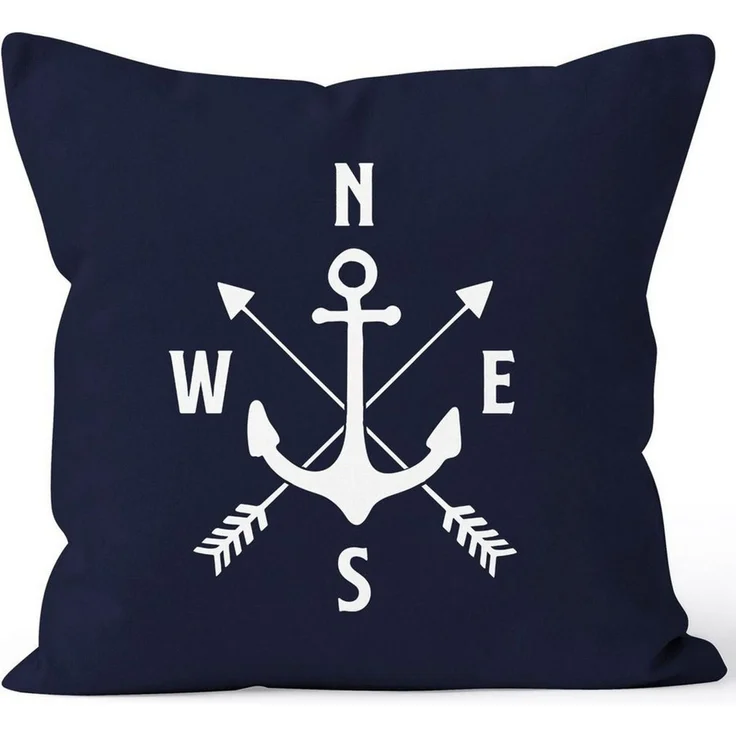MoonWorks Dekokissen Maritimer Kissen-Bezug Anker Kompass Arrows Kissen-Hülle Deko-Kissen Baumwolle MoonWorks® – Bild 1
