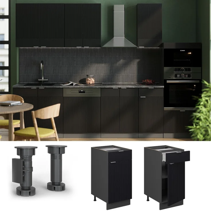 Küchenunterschrank Fame-Line Schwarz gestreift 40 cm , AP Anthrazit Vicco – Bild 2