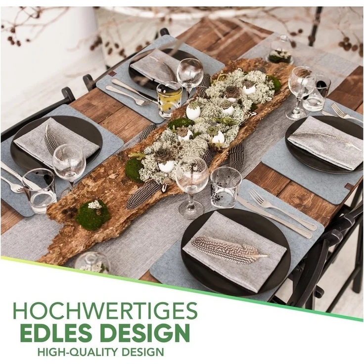 Loco Bird Platzset Tischset aus Filz, 6er Set Rechteckig, Platzsets 44x32 cm, (Tischset in hellgrau), abwischbare Tischuntersetzer Platzdeckchen – Bild 2