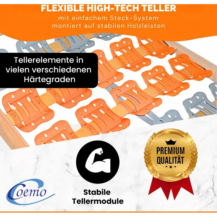Coemo Tellerlattenrost CubiFlex 100 x 200 cm 7-Zonen starr Tellerrahmen zur Selbstmontage – Bild 3