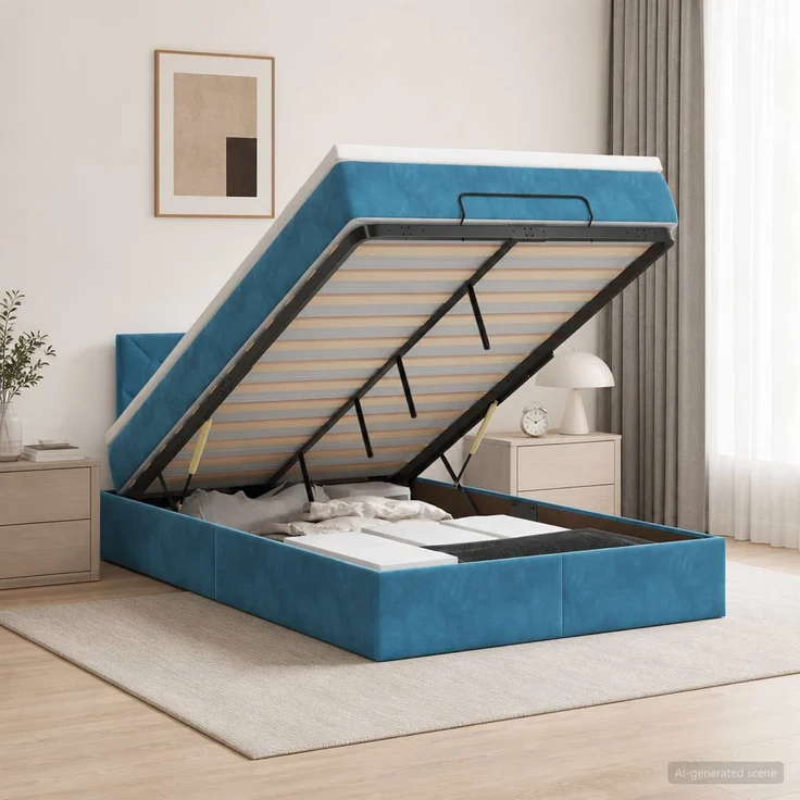 vidaXL Ottoman-Bett mit Matratze und LED Dunkelblau 120 x 200 cm Samt 3457207 – Bild 4