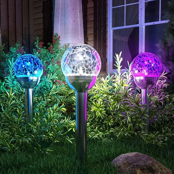GIGALUMI Solarlampen für außen Garten, Solarleuchten Gartenleuchten Deko, 3 Stück LED Farbwechsel Glaskugel, Wasserdicht Solar licht für außen, Garten, Balkon, Terrasse, Wege, Blumen – Bild 6