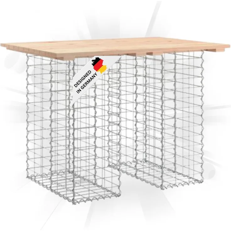 DELUKE® Gartenbank Gabionen TELLE aus Stahl 100x70x72cm Kiefernholz Natur, 25cm Gabionenbreite Gabionenbank Gartentisch aus Gabionen Steinkorb Gabionengitter Ziergabione Drahtkorb befüllbar