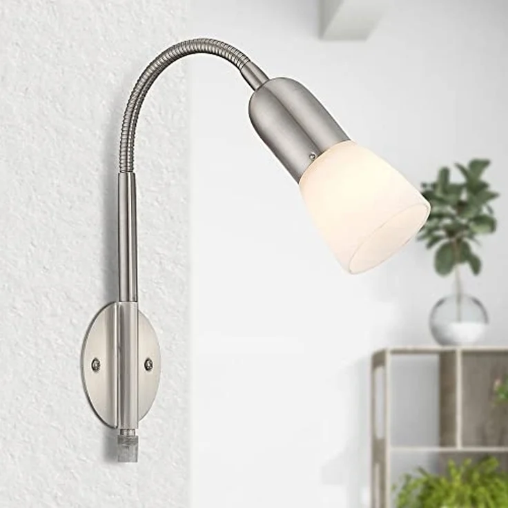 2x Wandleuchte, Metall, nickel, Glas, Spot beweglich, H 46cm – Bild 5