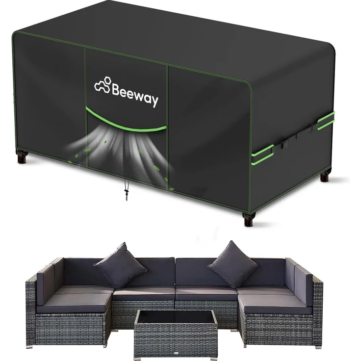 BEEWAY Gartenmöbel Abdeckung Wasserdicht V2.0 300 x 200 x 92 cm, Schutzhülle Abdeckplane für Gartentische Terrassenmöbel Möbelsets - 420D Oxford Gewebe, Anti-UV, Winterfest