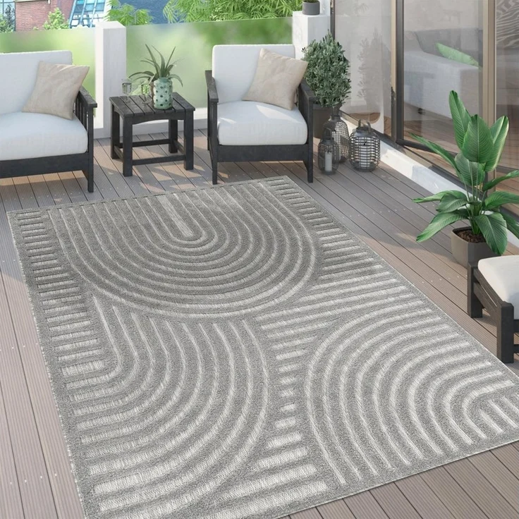 Paco Home Teppich Livorno 674, rechteckig, Höhe: 14 mm, Uni Farben, moderner Hoch-Tief-Effekt, Scandi-Look, Outdoor geeignet – Bild 5