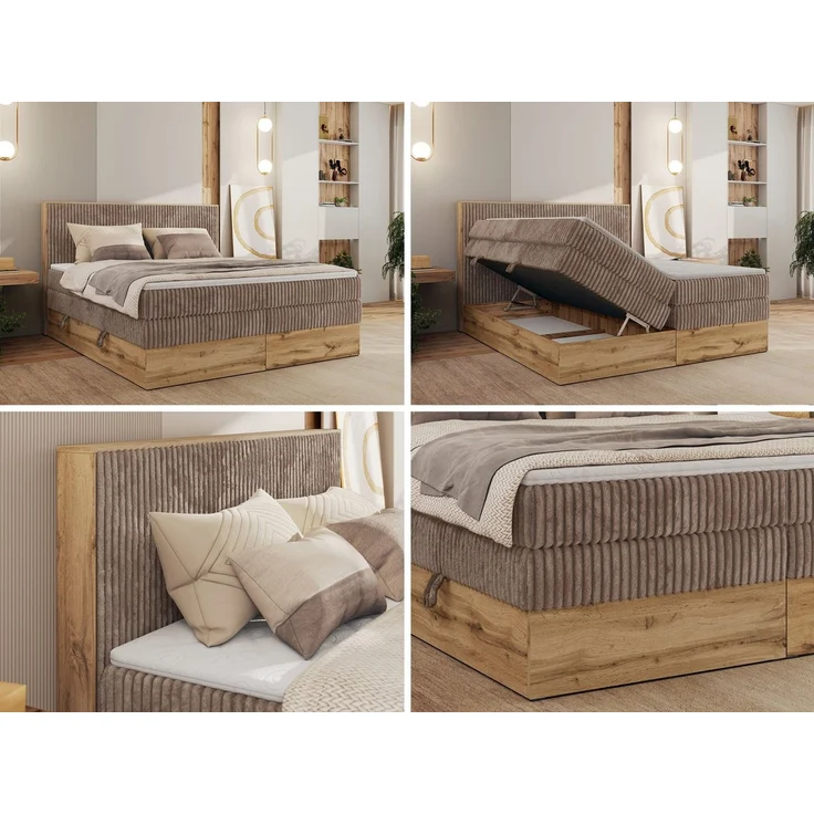 MKS MÖBEL Boxspringbett WOOD CLASSIC KING (Packung, Set, Topper T25/Visco, hohe Kopfteil, Multipocket-Matratze), Polsterbett, zwei Bettkästen, Möbelplattenelementen – Bild 3