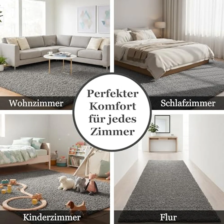 Taracarpet Shaggy Teppich Wohnzimmer Venezia Hochflor Langflor Teppiche modern Anthrazit 140x200 cm – Bild 6
