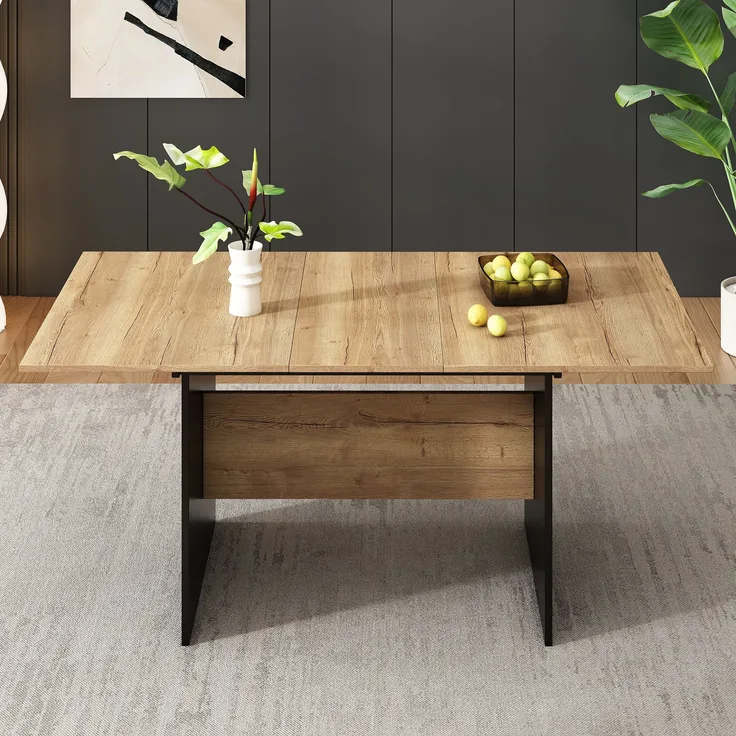 Erweiterbarer Esstisch mit Holzmaserungs-Optik, 80x140/180x75 cm, Schwarz+Nussbaum, für 4-6 Personen