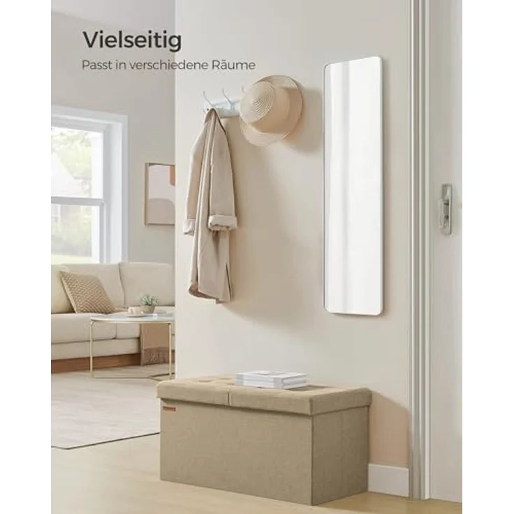 Songmics Sitzbank mit Stauraum, klappbare Sitztruhe, Aufbewahrungsbox, 38 x 76 x 38 cm, Deckel klappbar, bis 300 kg belastbar, für Flur, Wohnzimmer, Schlafzimmer, Kamelbraun LSF046K01 – Bild 2