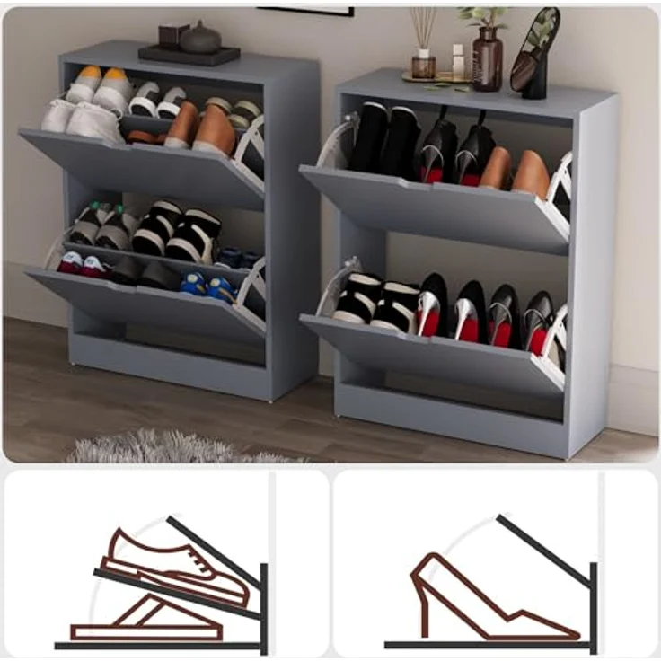 Vida Designs Schuhschrank, Grau, 80H x 60W x 24D – Bild 6