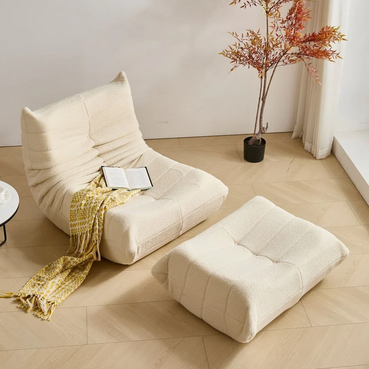 Loungesofa, Beige, Teddy-Vlies, hochdichter Schaumstoff, ergonomisch, 20 kg – Bild 7