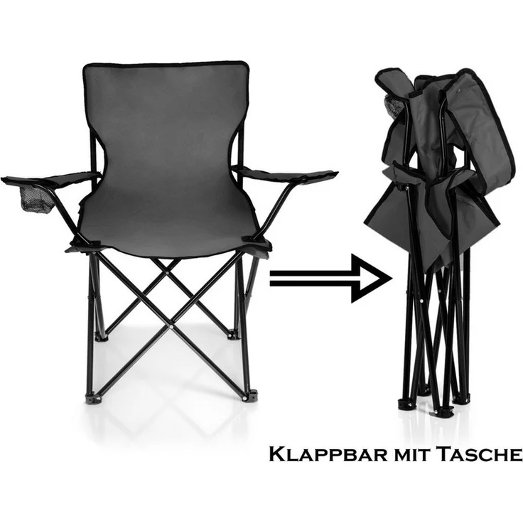 BigDean Campingstuhl Faltstuhl DUNKELGRAU Campingstuhl (Packung, 1 St), Klappbar, Belastbar 120kg, Leichtgewichtig, Breite Standfüße – Bild 3