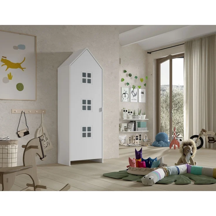 Kleiderschrank >CASAMI BRUGES< in Weiß lackiert, MDF - 57,6x171,3x37cm (BxHxT) – Bild 1