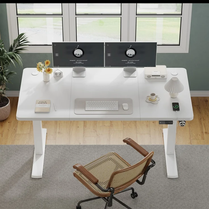 JUMMICO Schreibtisch elektrisch höhenverstellbar mit USB-Ladeanschluss, Weiß, 120x60 cm – Bild 2