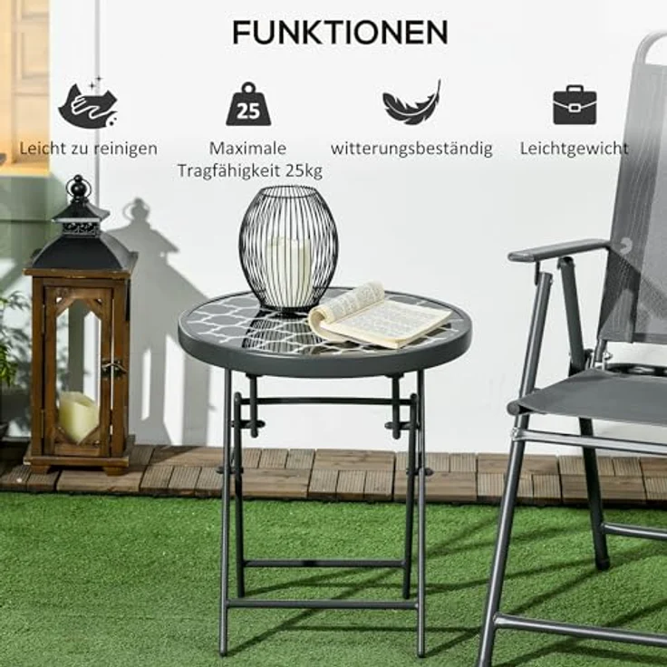 Outsunny Gartentisch Beistelltisch klappbar Klapptisch Outdoor aus gehärtetem Glas (für Garten Terrasse, 1-St, Campingtisch), Schwarz 45 x 45 x 50 cm – Bild 6