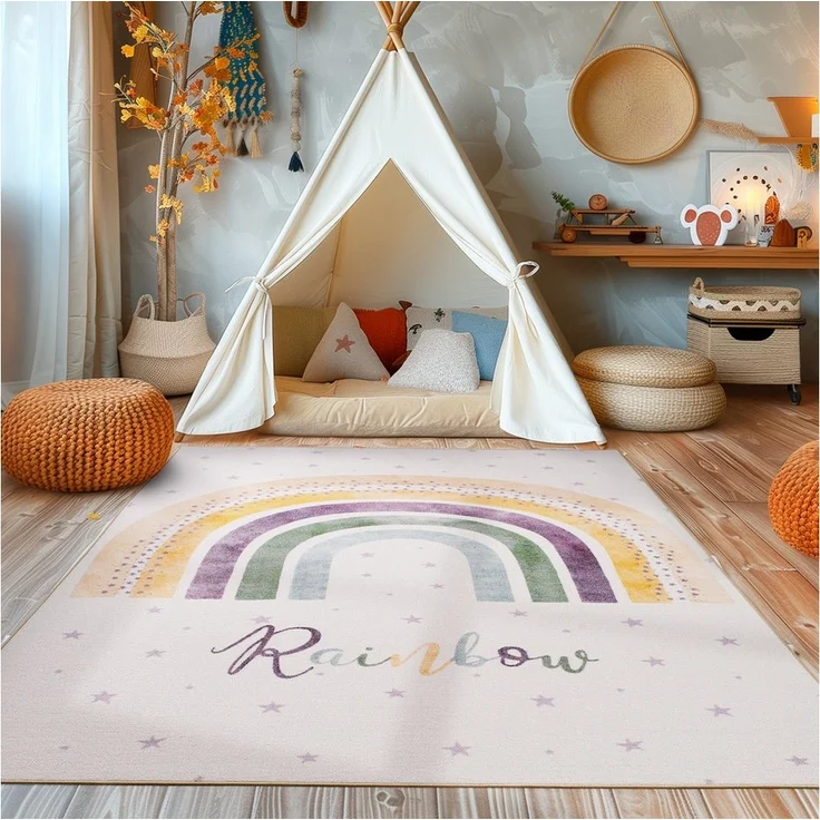 SIMPEX24 Teppich Regenbogen, Rechteckig, Höhe: 7 mm, Jungen-Mädchen Babyzimmer Teppich Kinderzimmer – Bild 1