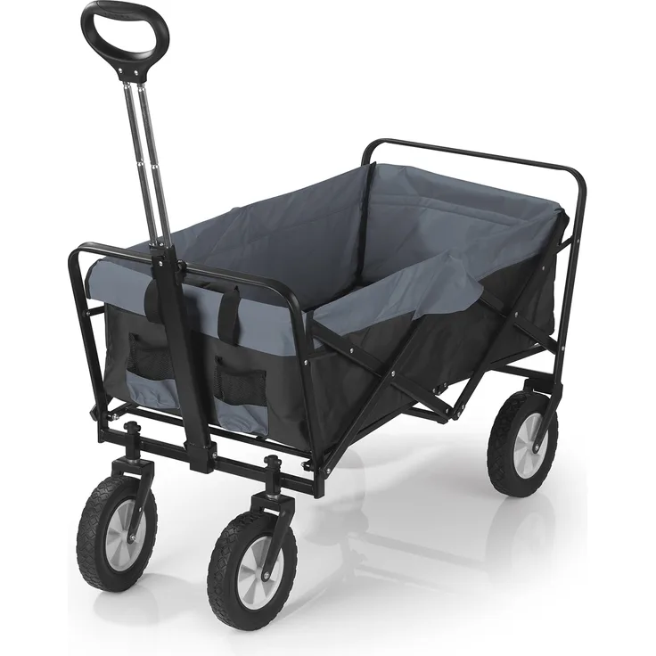 Easymaxx Bollerwagen faltbar, 100 x 50 x 61 cm, Kunststoffräder, schwarz, grau